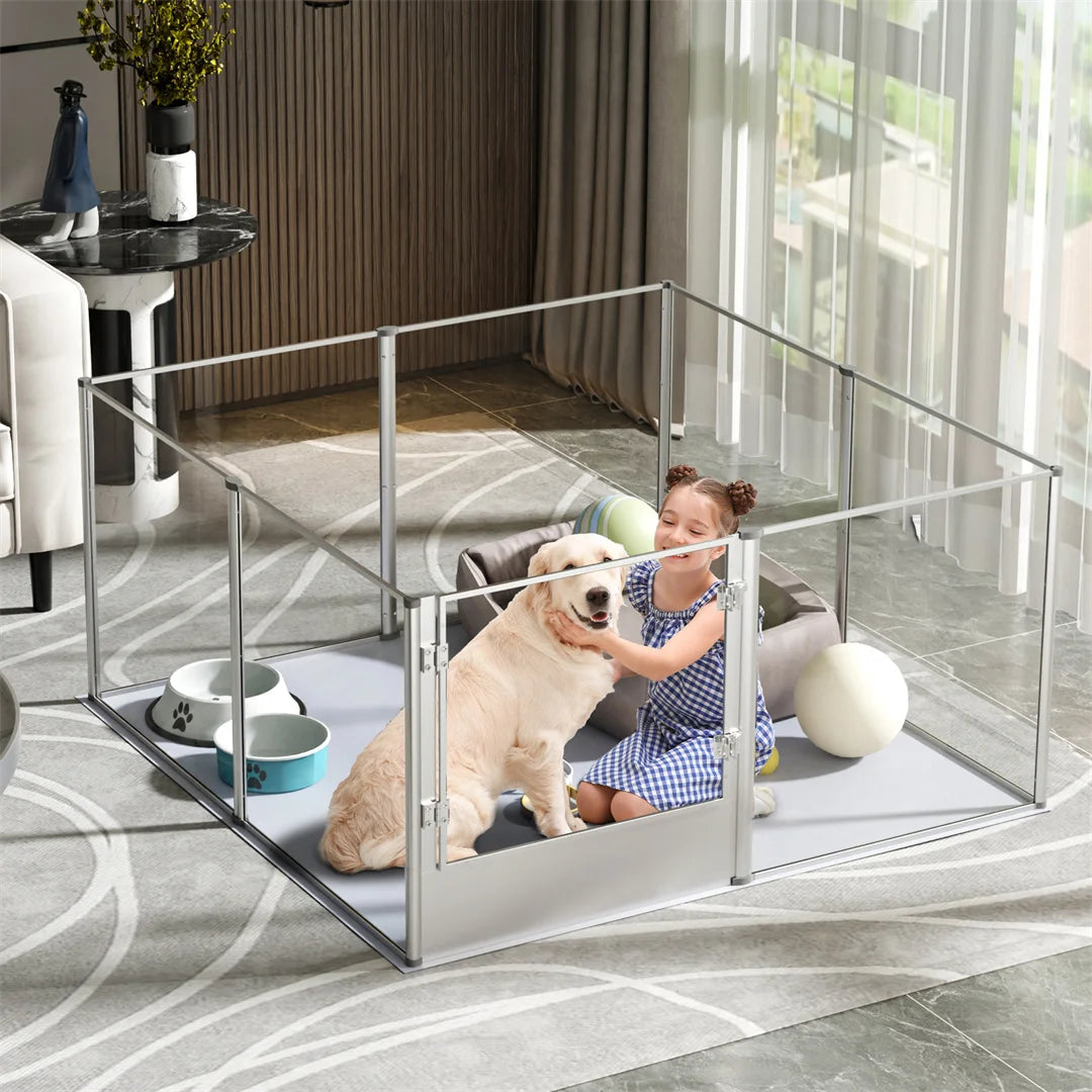 BINGOPAW Clear Acrylic Pet Playpen Whelping Pen With Waterproof Pad