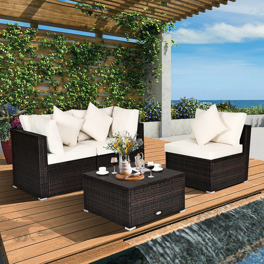 HOMASIS 4 Piece Patio Rattan Wicker Sofa Set With Cushioned Ottoman