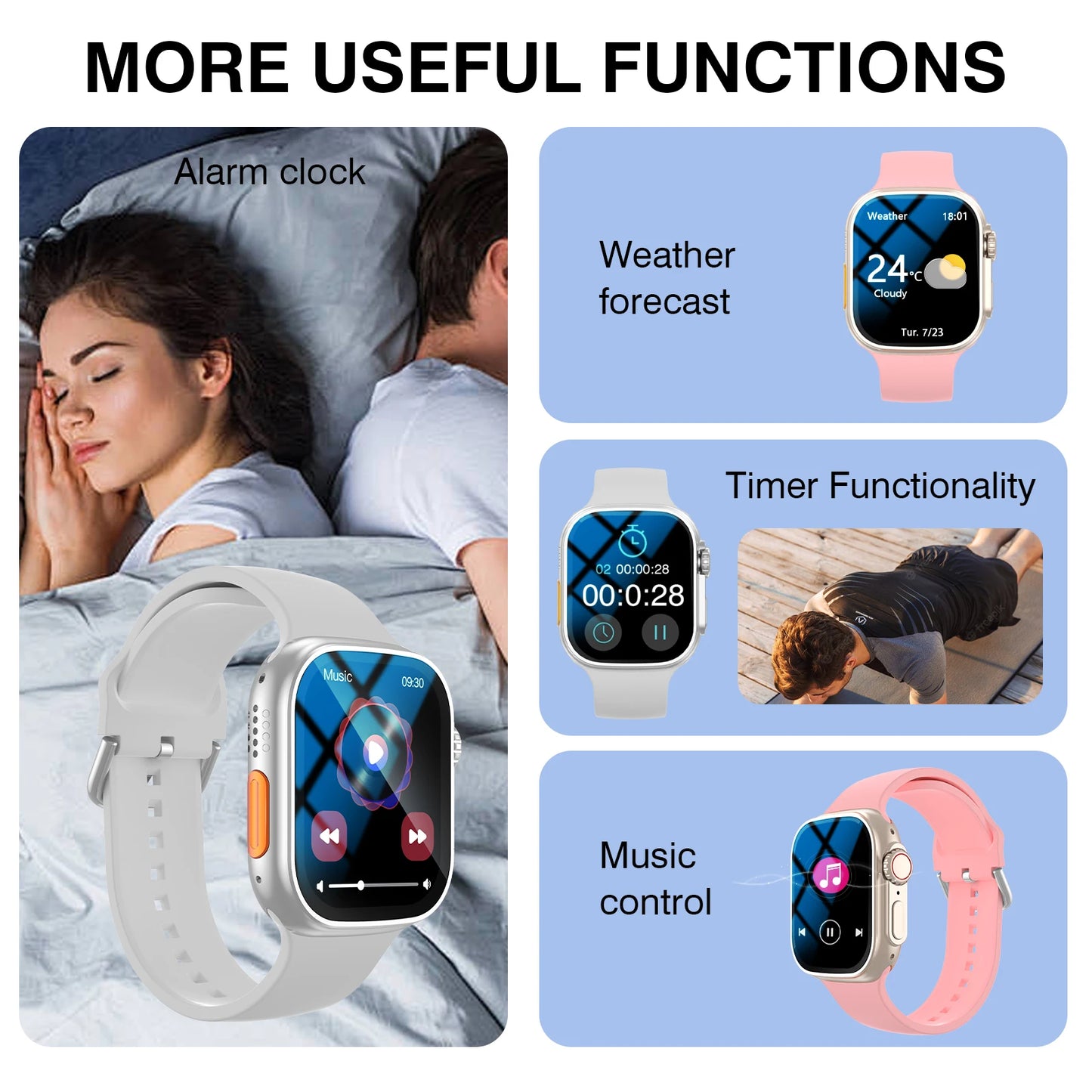 Odelettevcy Smart Watch With Wireless Calling Weather Forecast SMS Alerts