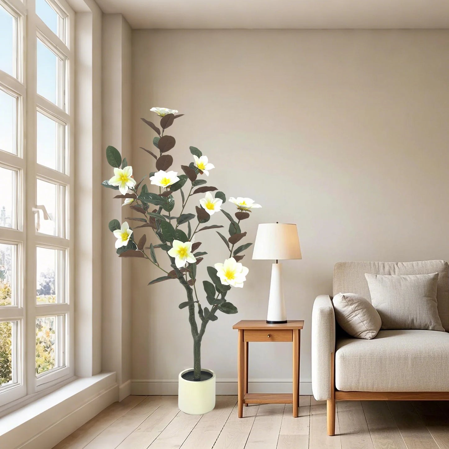 HiMISS Artificial Magnolia Tree Realistic Faux Plant Indoor Outdoor Decor