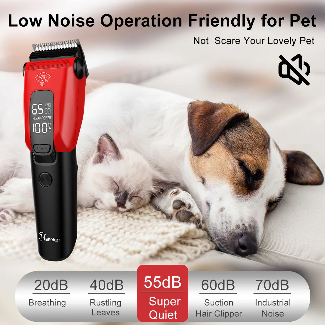 HATTEKER Electric Pet Hair Clipper Dogs And Cats Grooming Rechargeable