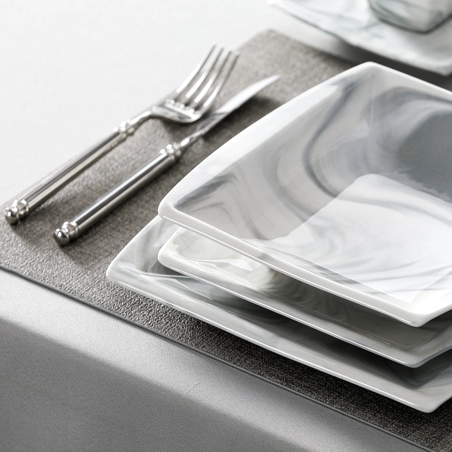 MALACASA Marble Porcelain Dinnerware Set Service for 12