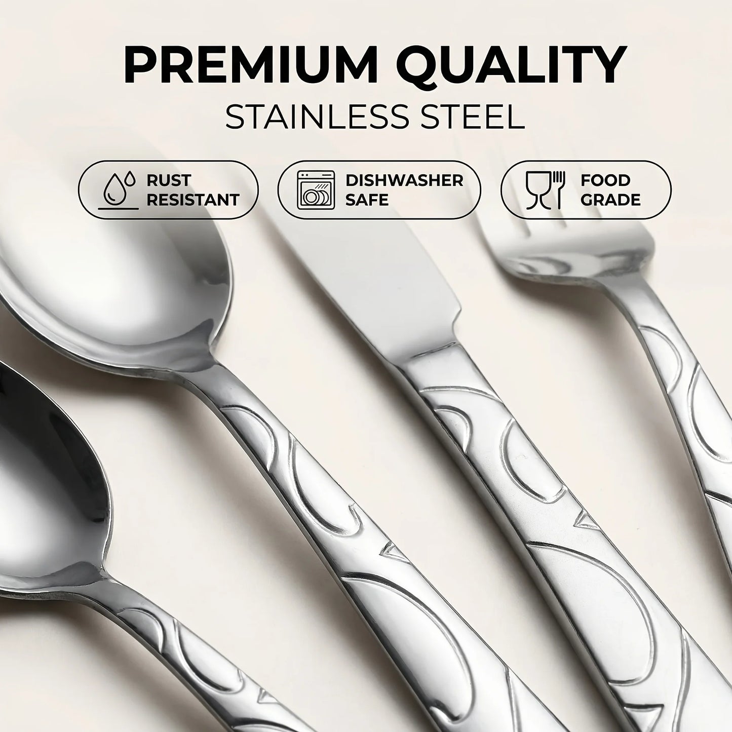 Stainless Steel Flatware Set Mirror Polished Dishwasher Safe Kitchen Utensils
