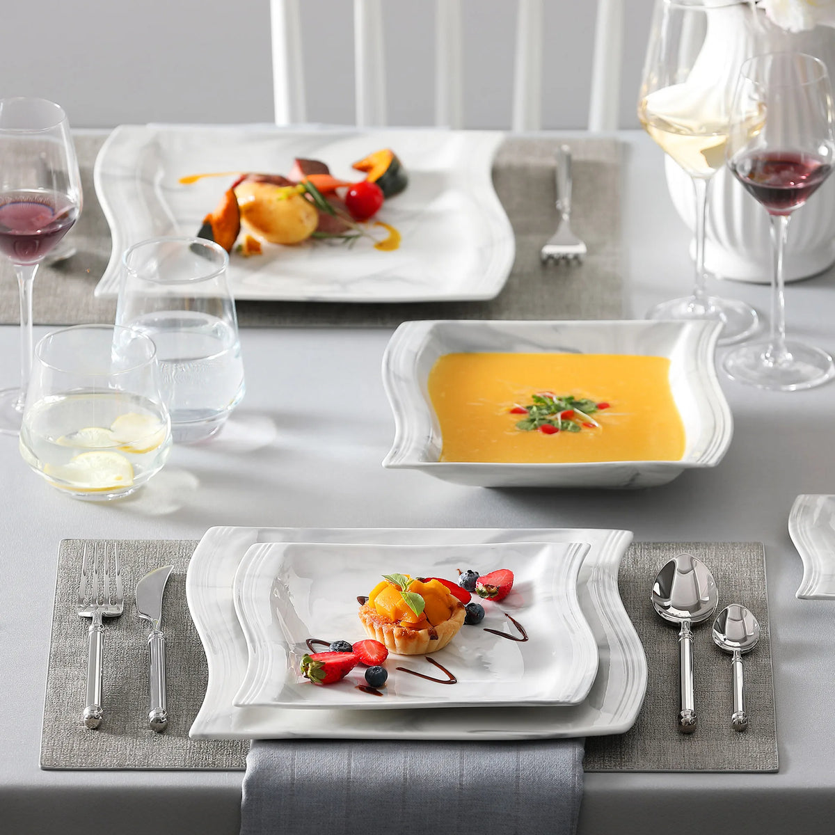 Malacasa Luxury Marble Finish Porcelain Dinnerware Set