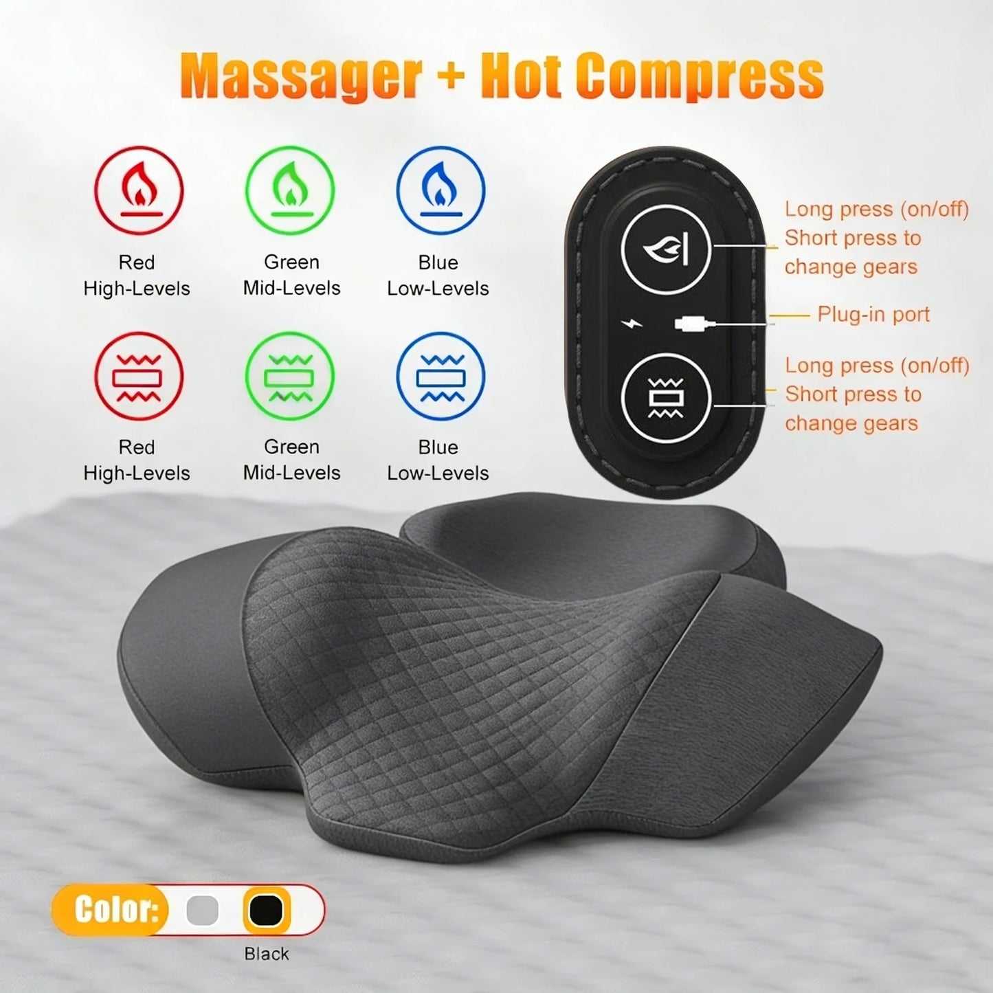 PAQIN Electric Neck Massager Pillow Heating Vibration Cervical Back Support