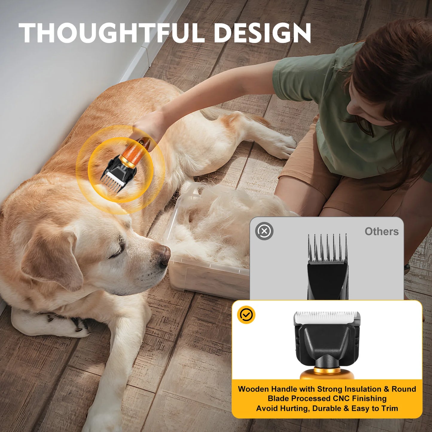 Electric Pet Clipper 55W Corded With Wooden Handle US Plug For Sheep Goats Dogs Low Noise Grooming Tool