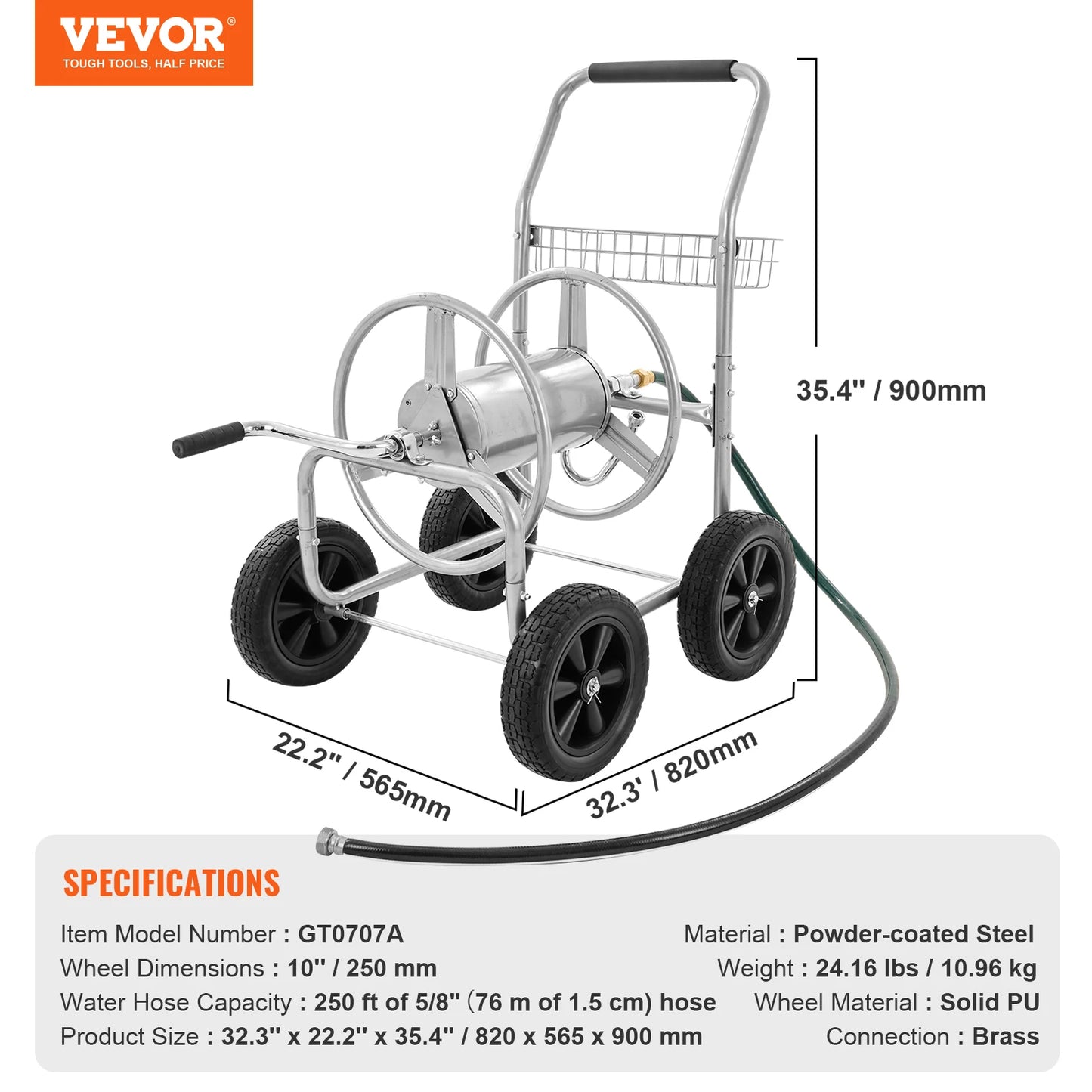 SucceBuy Hose Reel Cart Heavy Duty Garden Water Hose With Basket