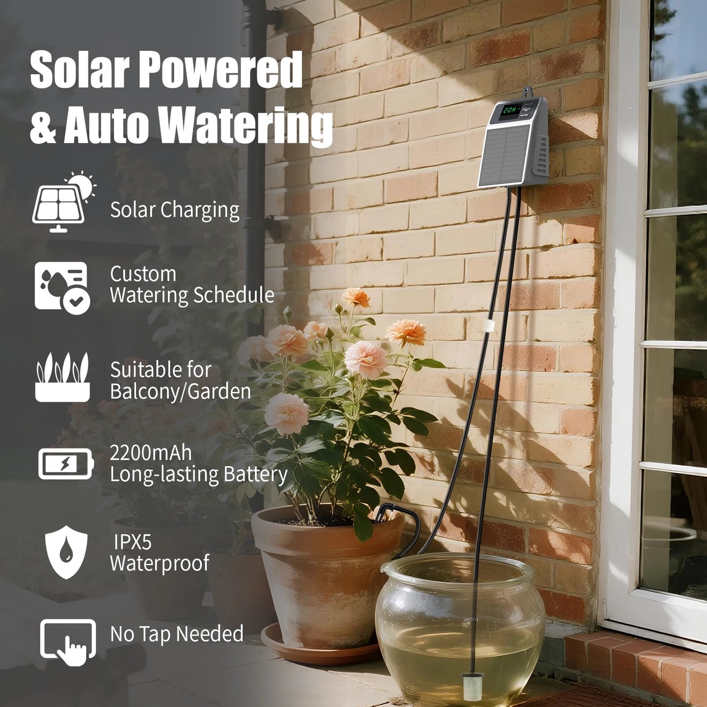 Solar Automatic Plant Watering System Outdoor Garden Irrigation Kit