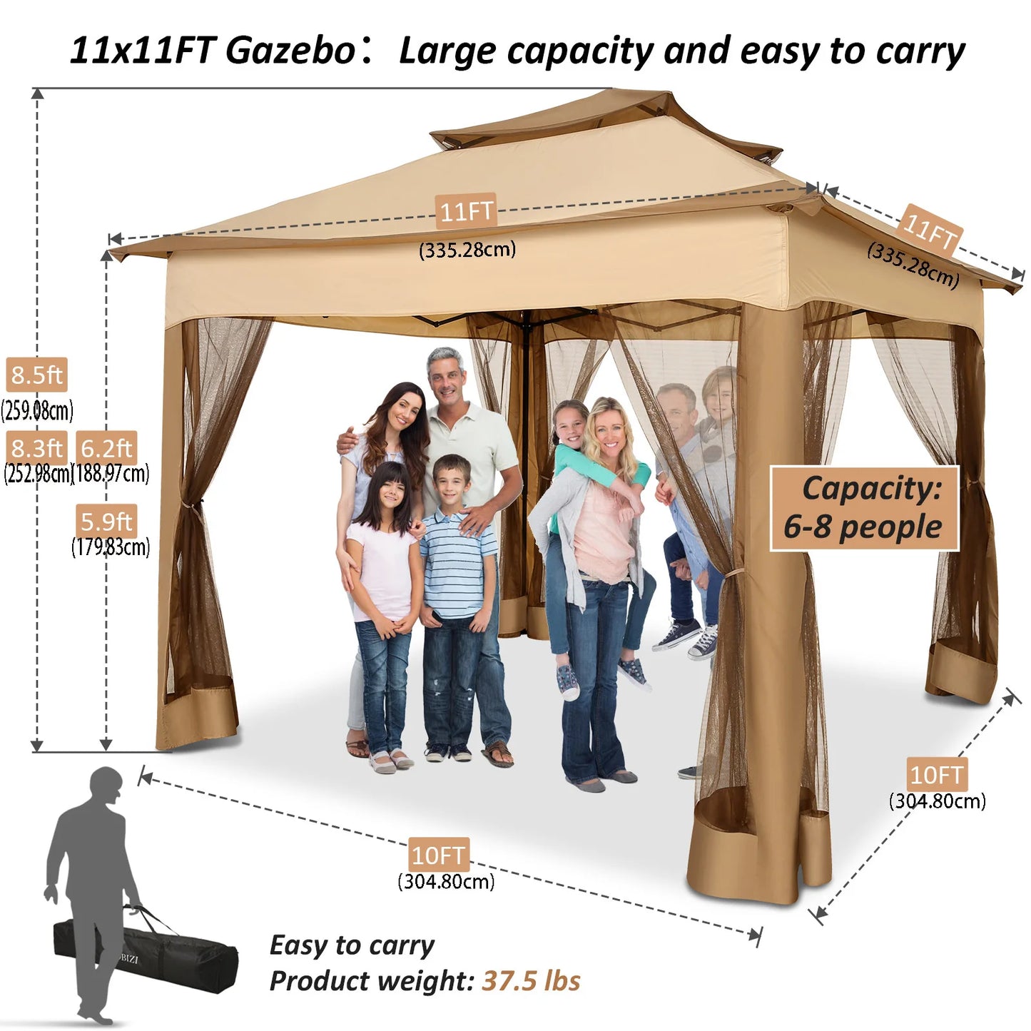 Cobizi Pop Up Gazebo With Mosquito Netting And Double Roof