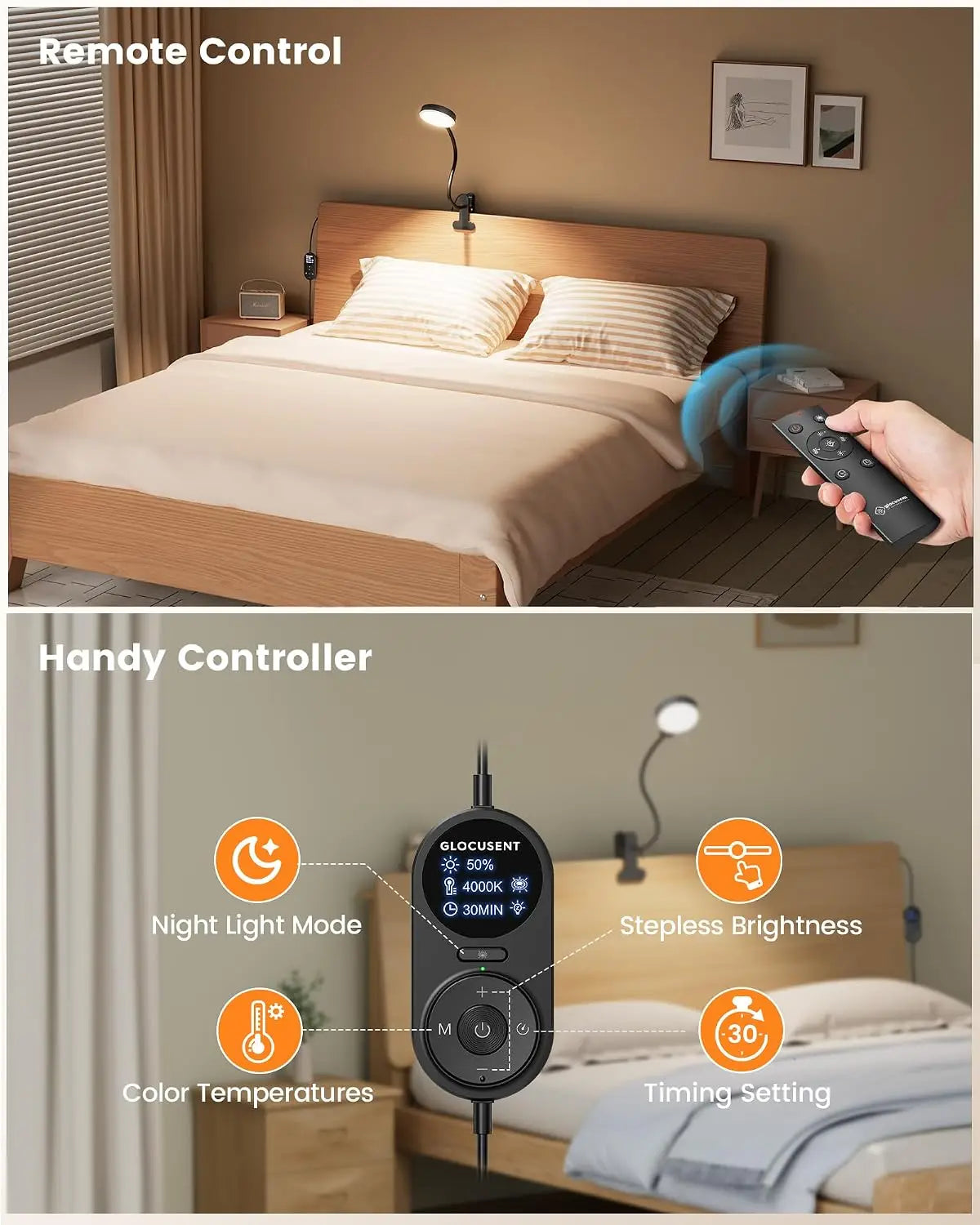 Clip On LED Lamp With Remote 72 LEDs Dimmable Timer