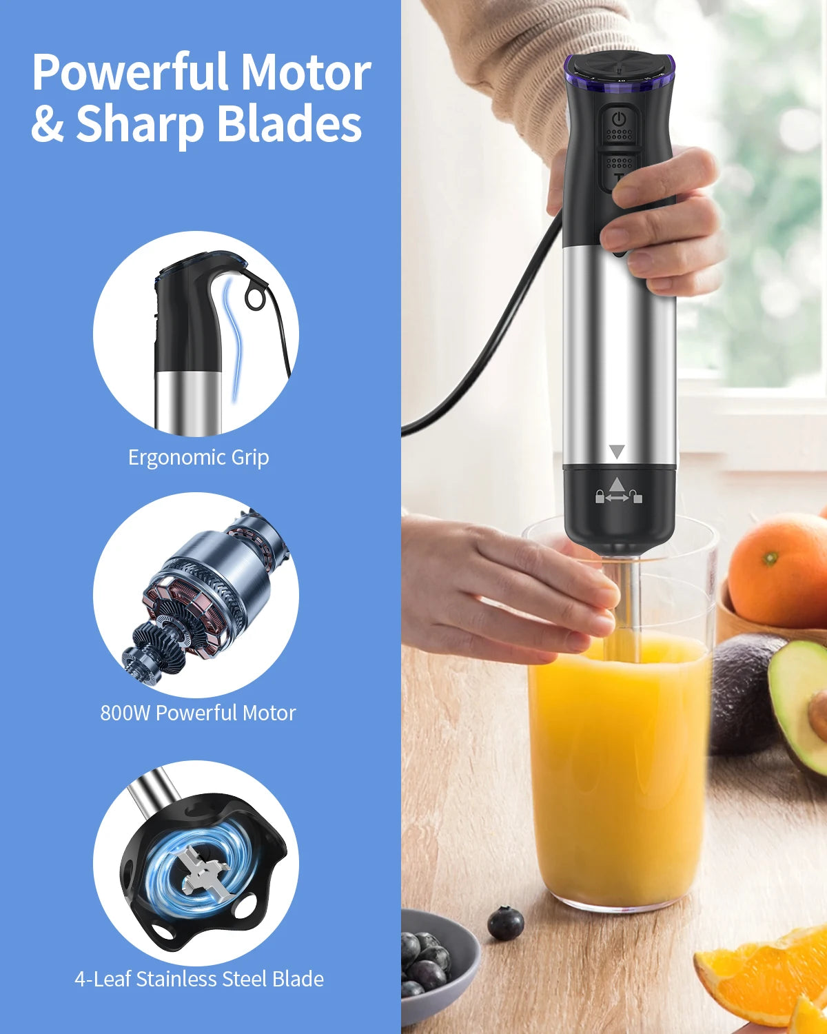 ZHIYU 1000W Immersion Handheld Blender 5 In 1 For Kitchen