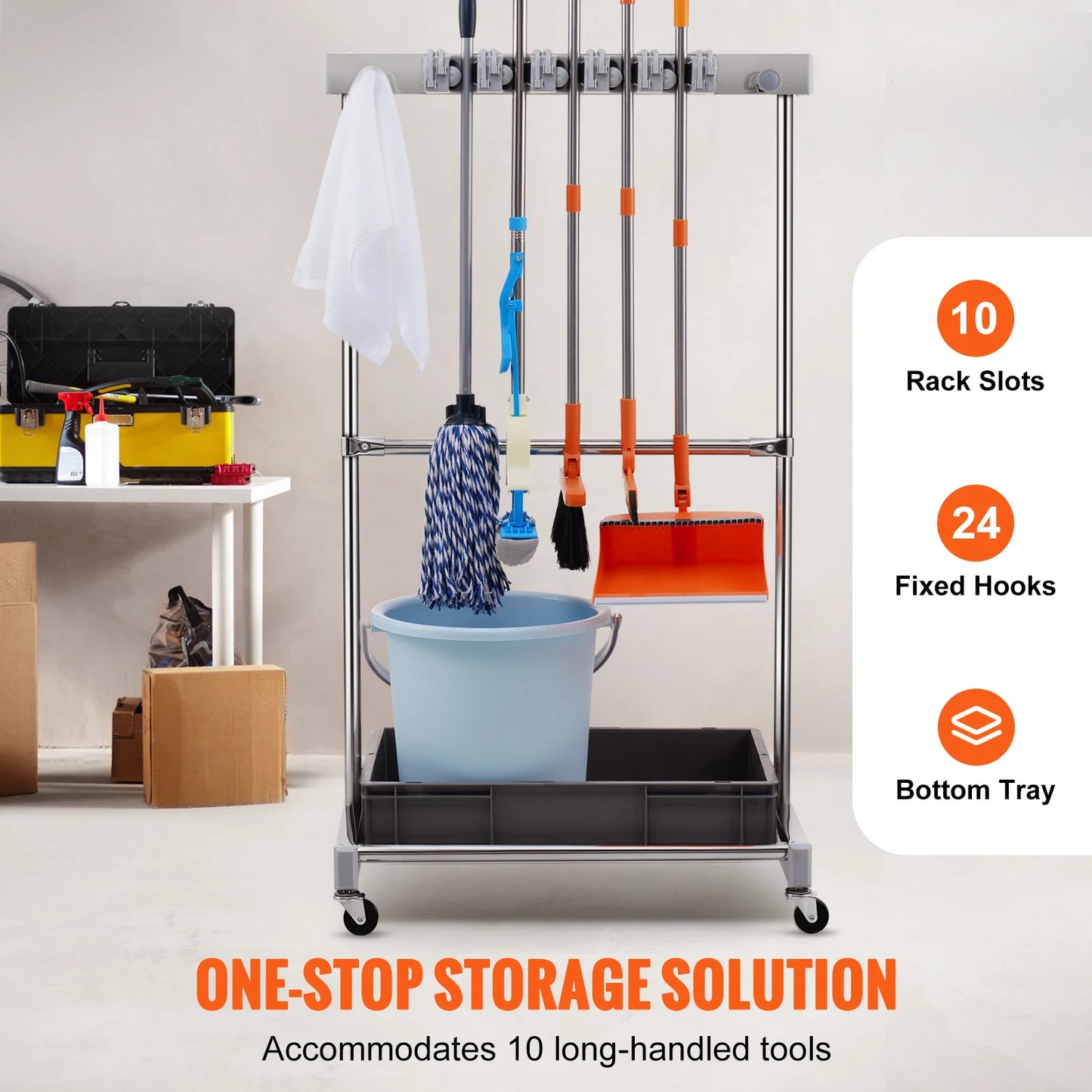 SucceBuy Garden Tool Organizer Rack With 10 Slots And Wheels