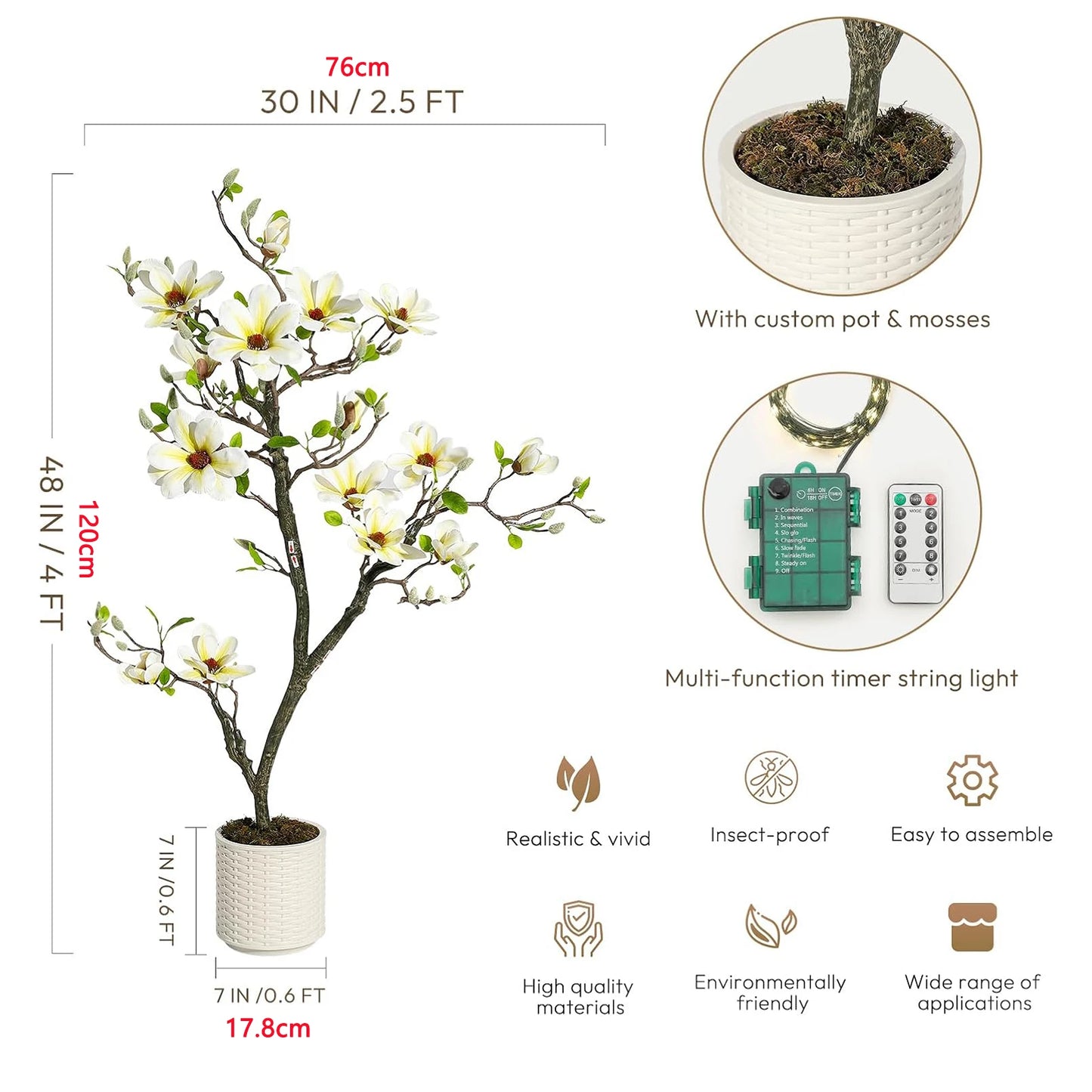 Artificial Magnolia Plant With LED Lights Outdoor Decor