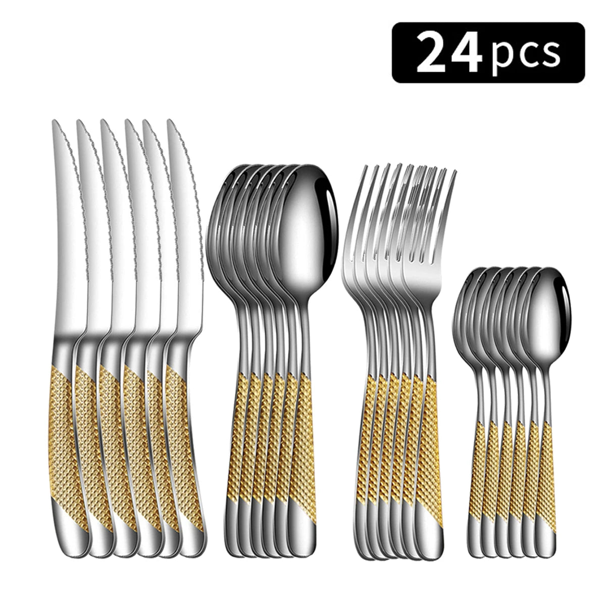 Stainless Steel 24 Piece Tableware Set With Star Diamond Pattern