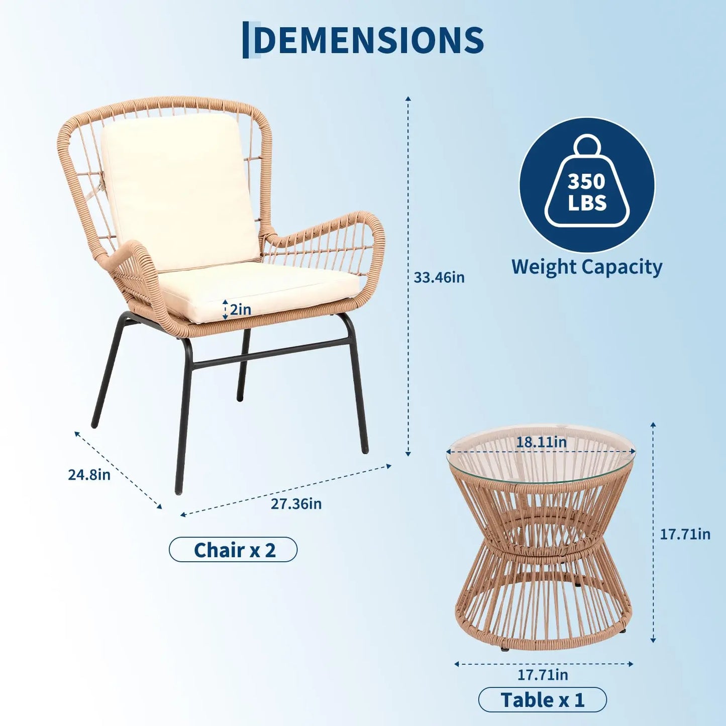 HobbyLane Boho 3 Piece Patio Furniture Set Outdoor Rattan Bistro
