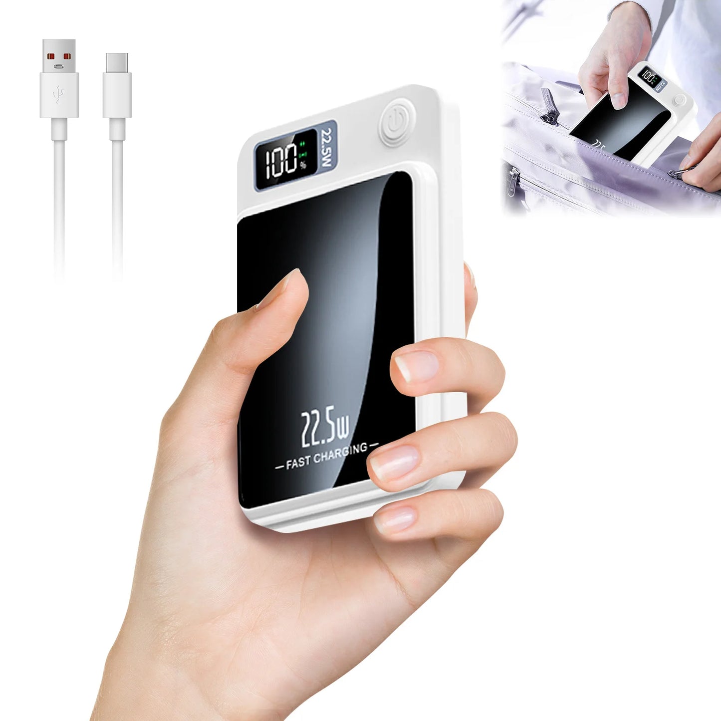 Wireless Power Bank 2-In-1 Magnetic 10000mAh Portable Charger 22.5W LED