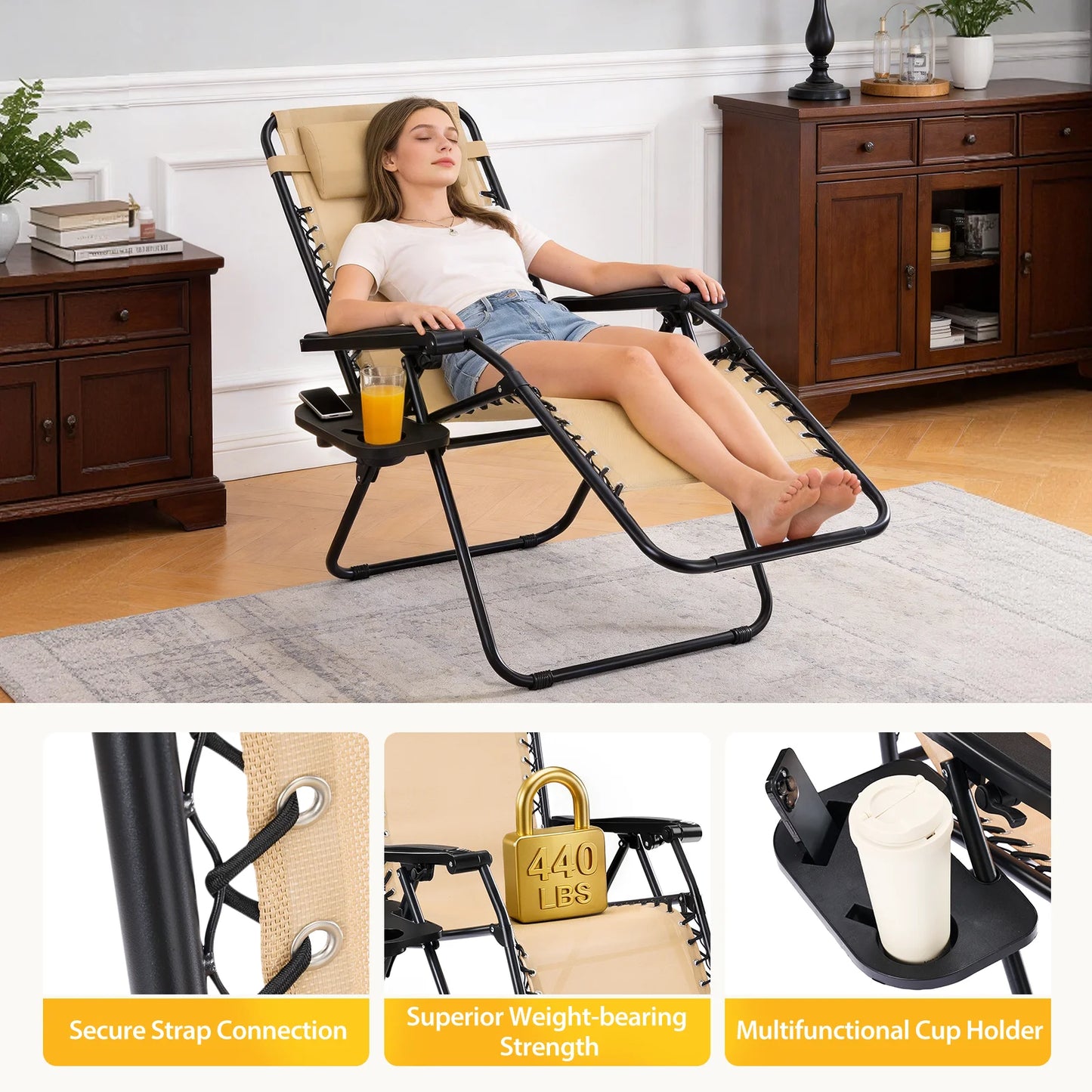JHK Zero Gravity Recliner Chairs Set of 2 Cup Holders