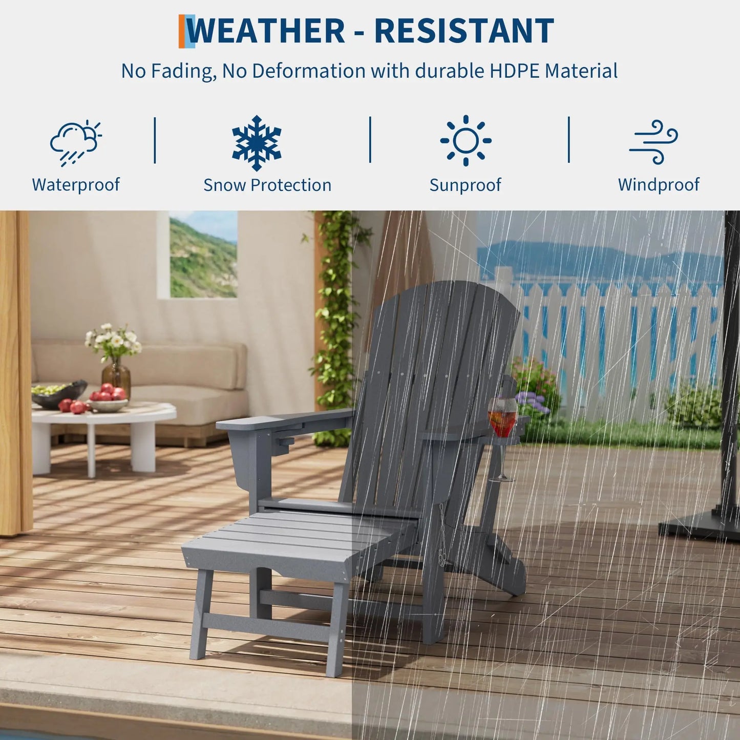 Studyset 4 In 1 Folding Adirondack Rocking Chair With Ottoman Cup Holder