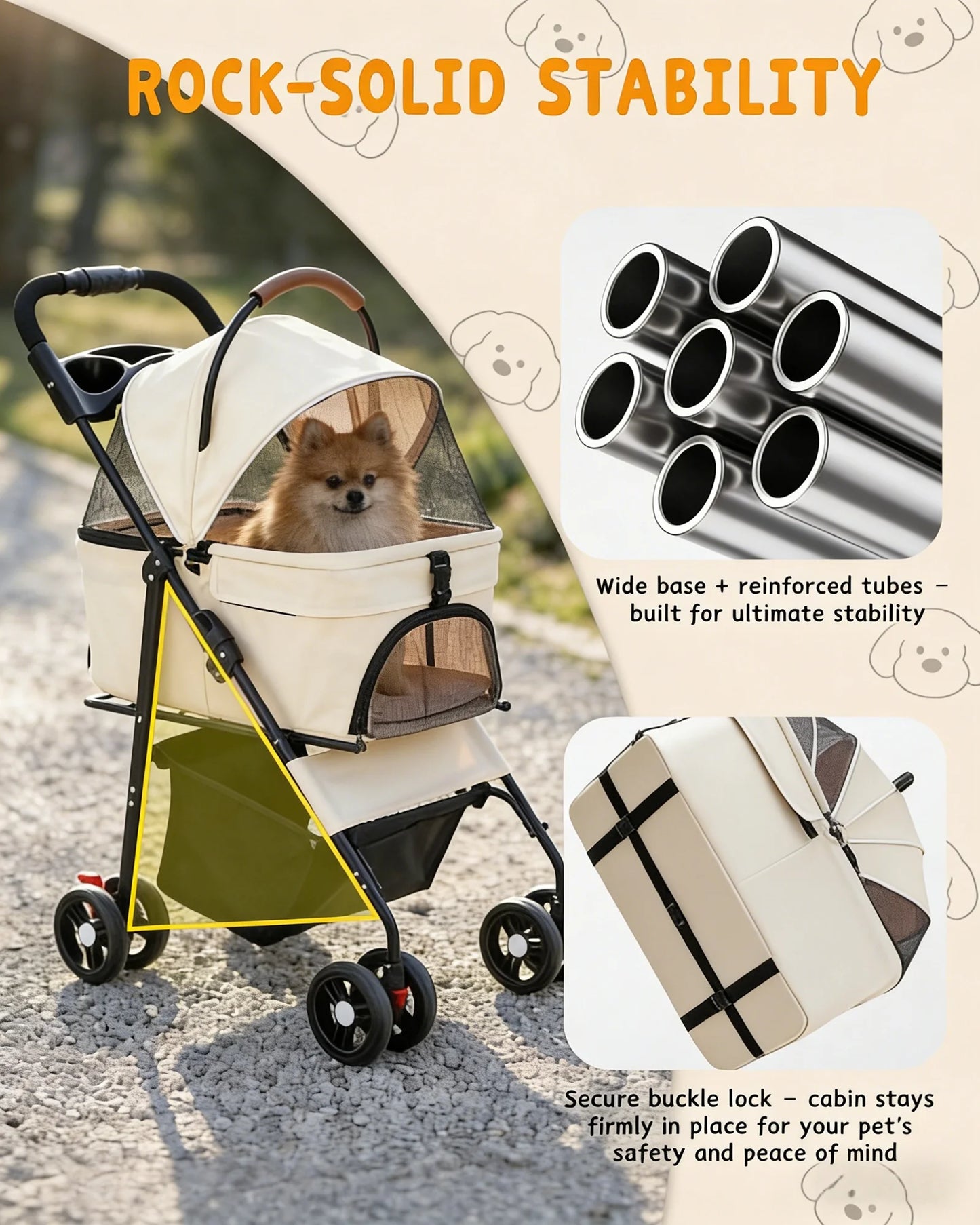 Cabusatly 2in1 Pet Stroller For Small Dogs Cats Foldable Carrier