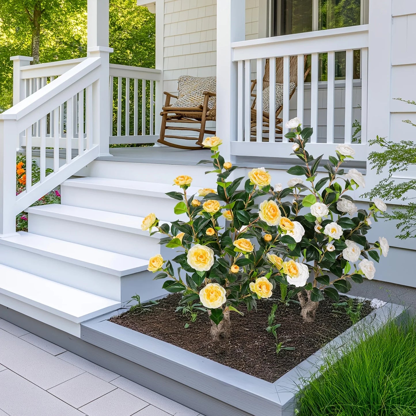 Two Pack Artificial Camellia Tree With Planter For Indoor Outdoor