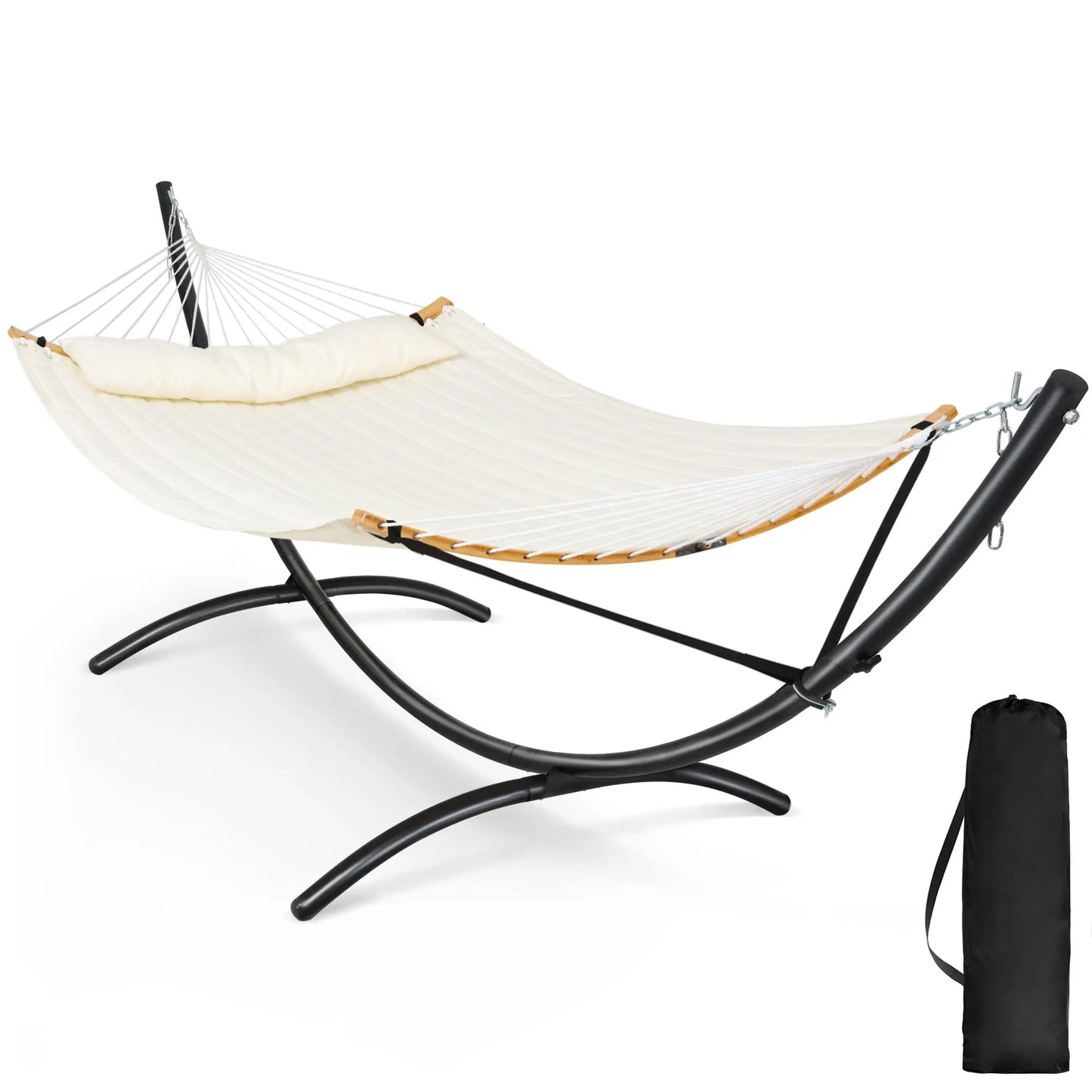 Outdoor Double Hammock With Stand Freestanding Frame 475 Lbs Capacity