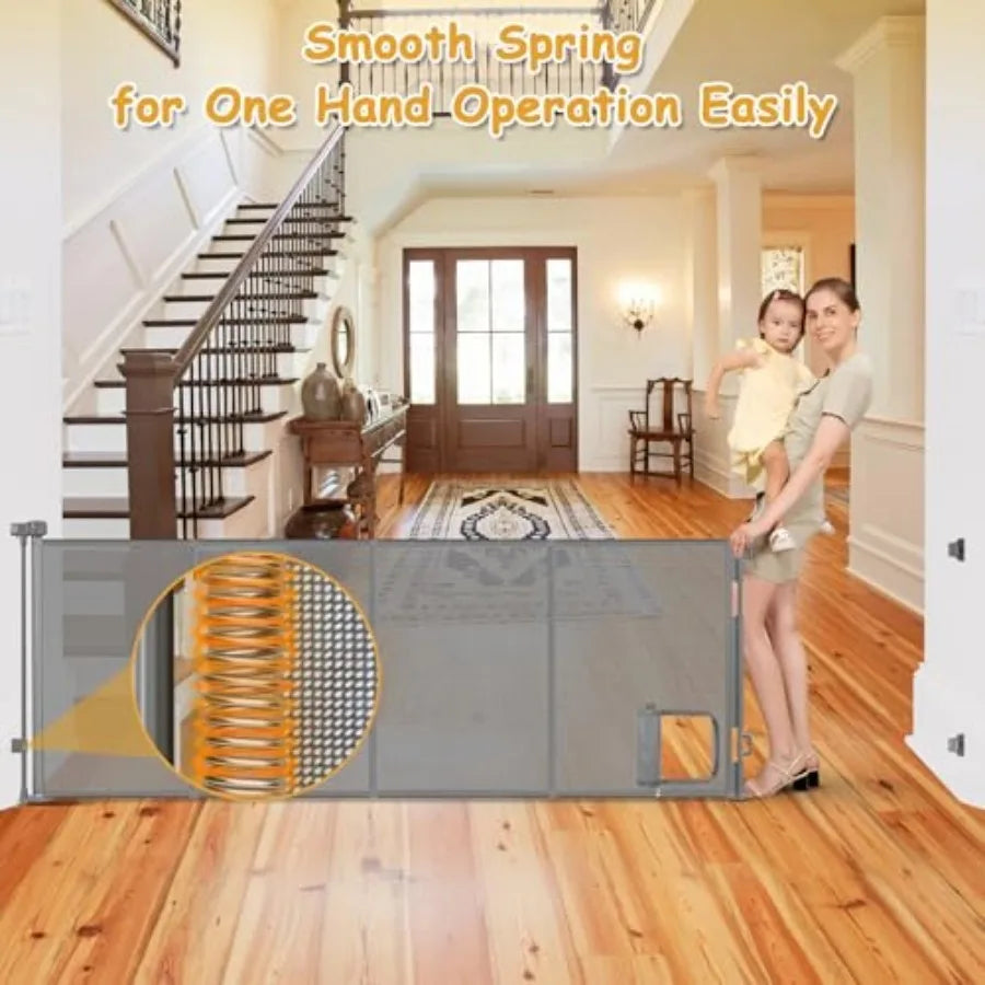 Reinforced Retractable Dog Gate With Cat Door For Large Openings