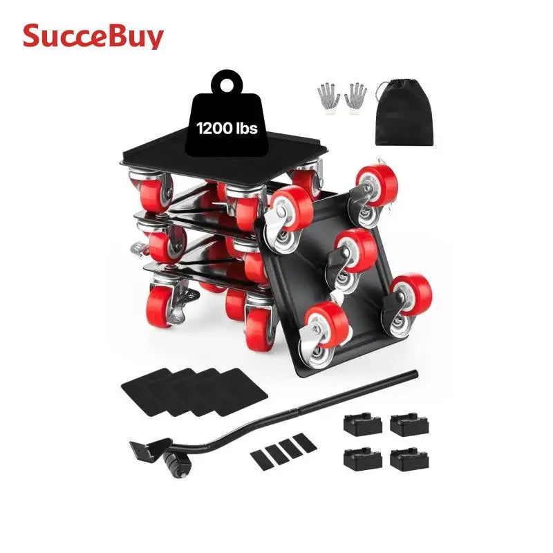 SucceBuy 4 Piece Furniture Dolly Set Lift Slider Tools With 360 Degree Wheels