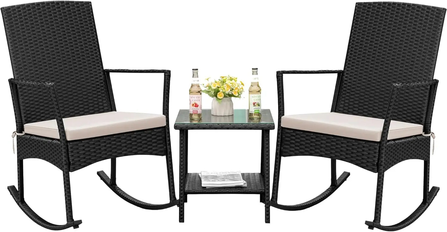 Rocking Chair Outdoor Rattan Patio Set Glass Table
