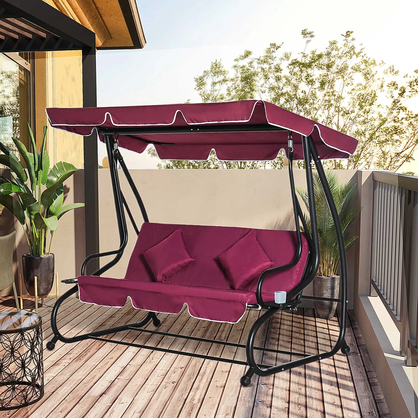 Outdoor 3 Person Patio Porch Swing Hammock Bench Adjustable Canopy