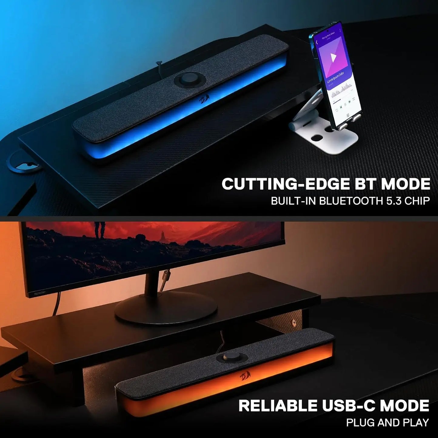 Redragon GS515 RGB Desktop Soundbar 2.0 Channel Speakers