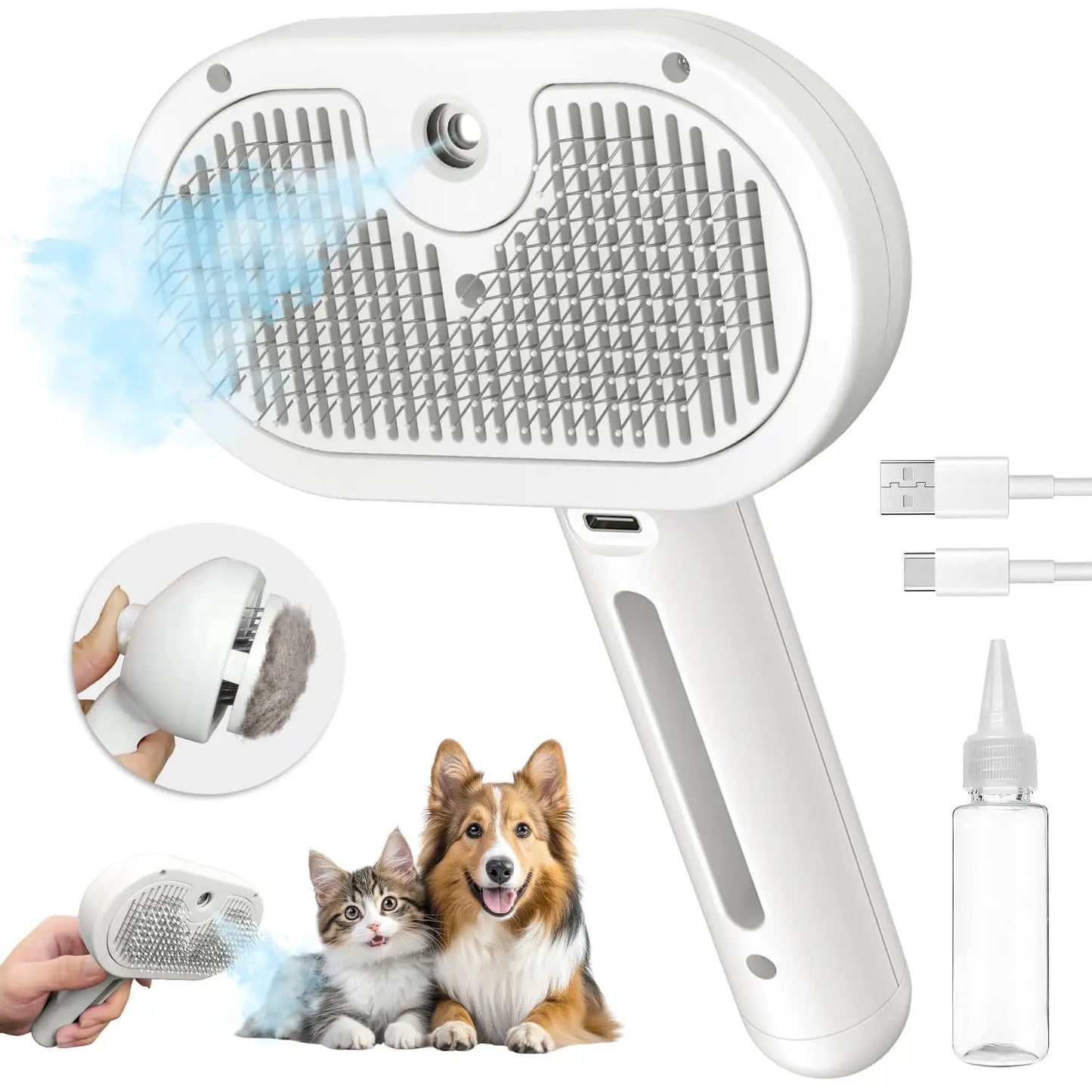 Pet Hair Removal Steam Brush For Grooming With Water Tank