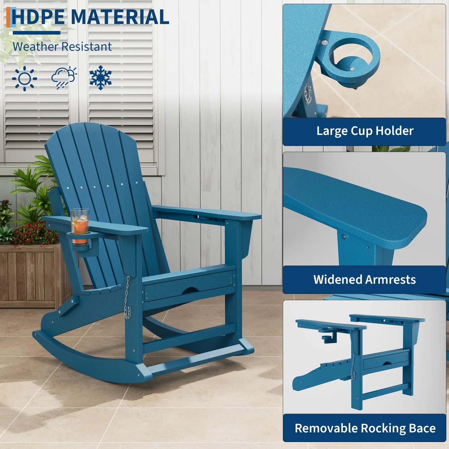 Studyset 4 In 1 Folding Adirondack Rocking Chair With Ottoman Cup Holder