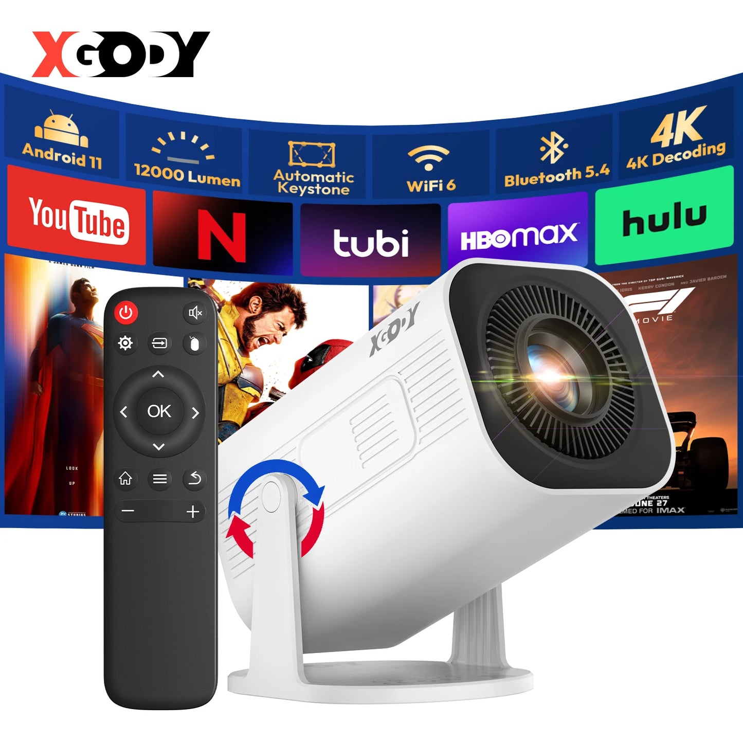 XGODY 4K LED Projector 12000 Lumens Wireless Home Theater Entertainment