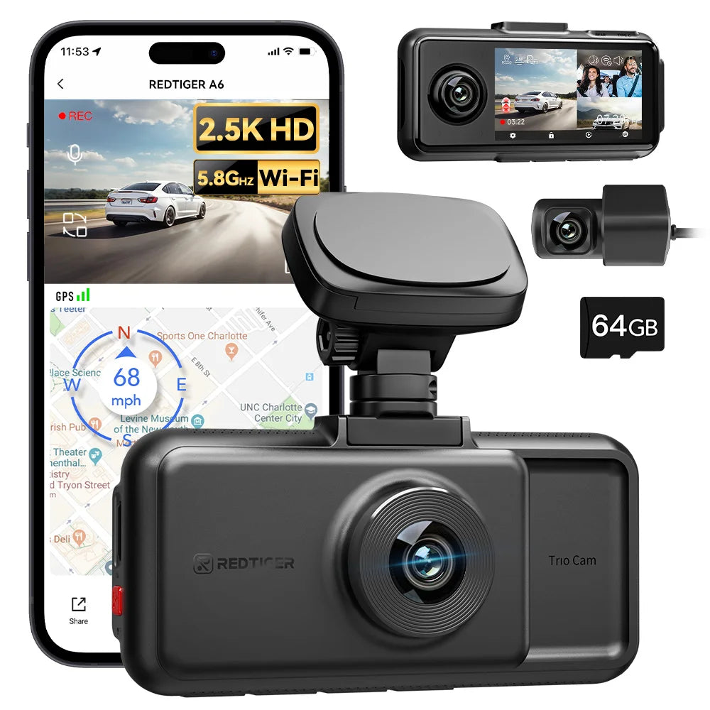 RedTiger A6 4K Dash Cam GPS Front Cabin Night Vision
