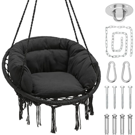 Hammock Swing Chair Cotton Cushions Macrame Rope Indoor Outdoor Furniture