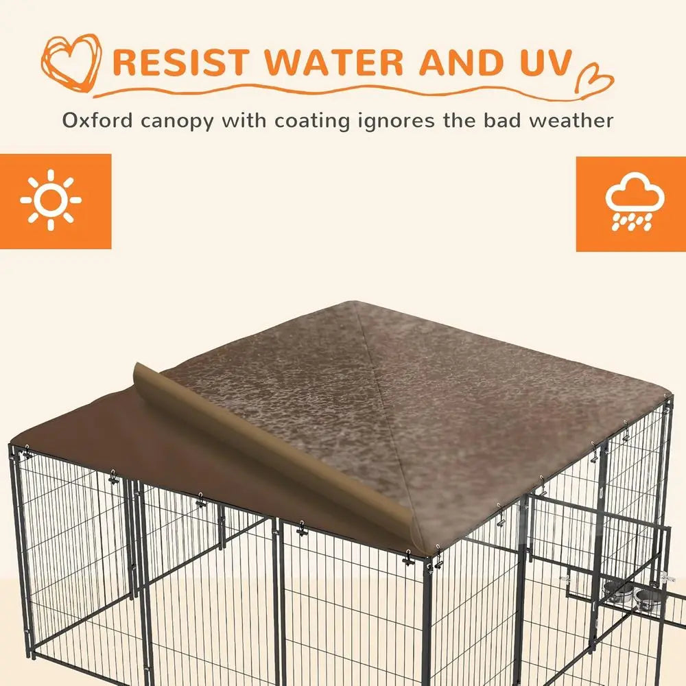 Outdoor Dog Kennel Covered Roof Play Pen Metal Garden Enclosure