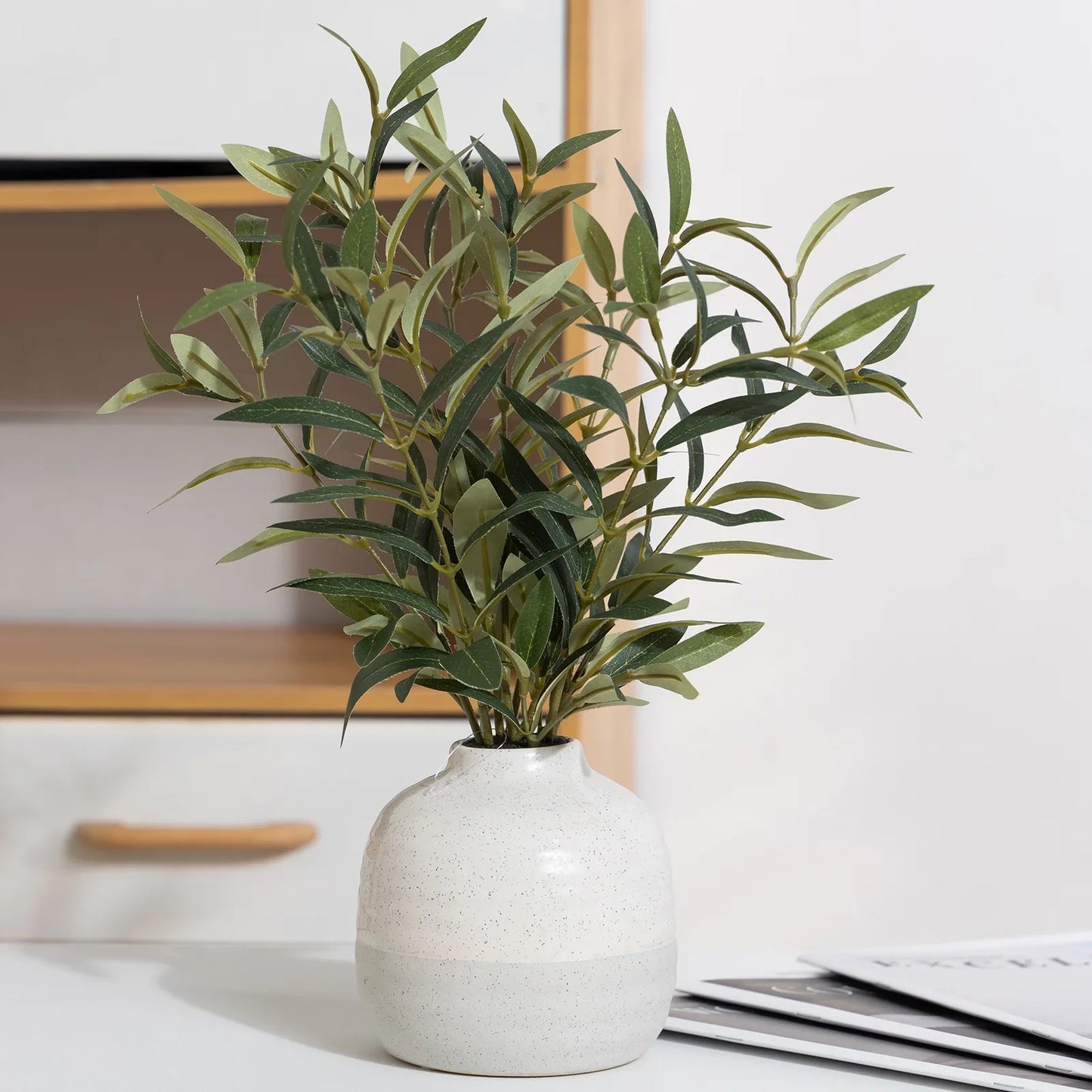 Indoor Artificial Olive Plant in a Two Tone Ceramic Vase