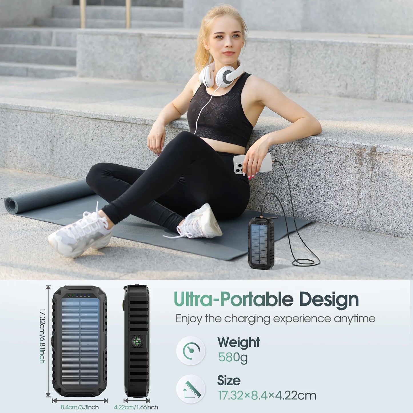 40,000mAh Solar Power Bank With Hand Crank And USB-C Fast Charging