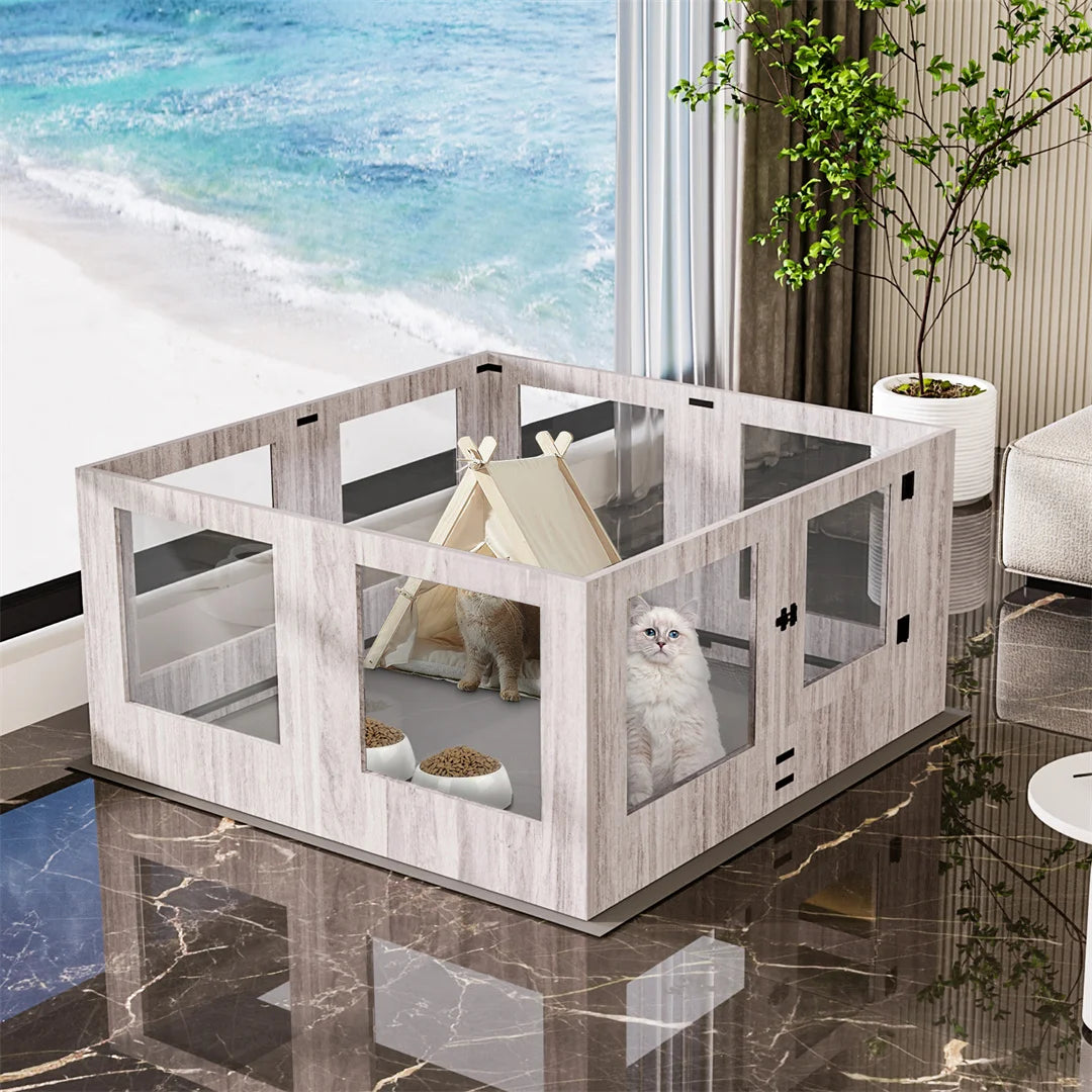 Bingopaw Detachable Tempered Glass Dog Playpen Whelping Box Protective Rails