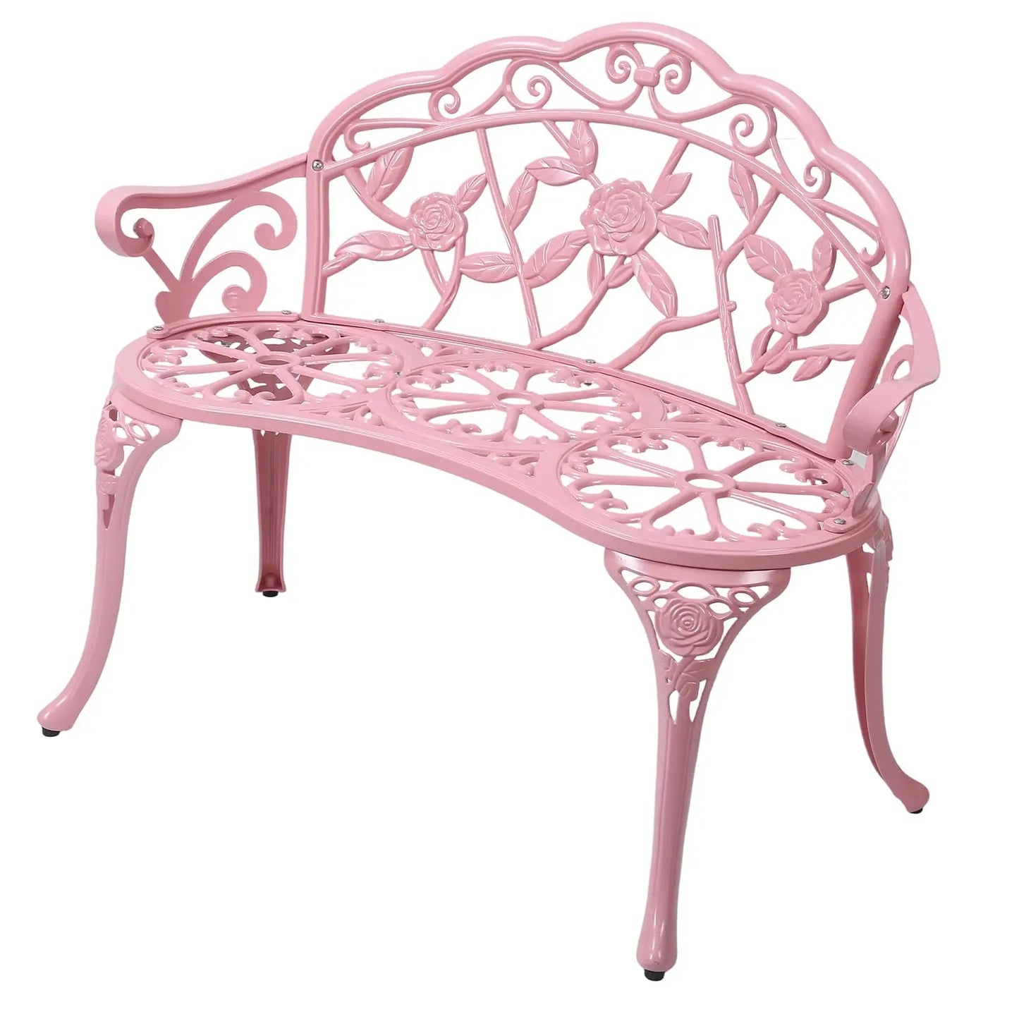 Elegant Cast Aluminum Outdoor Bench With Rose Vine Design