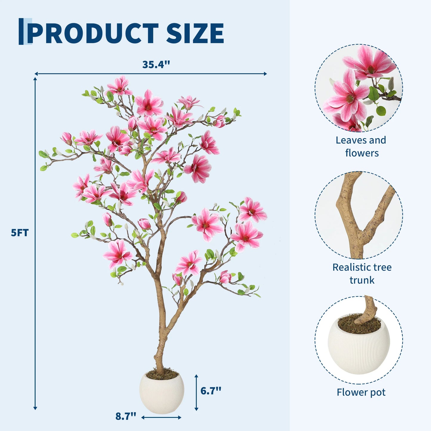 HiMISS Lifelike Magnolia Tree Silk Plant for Home Decor