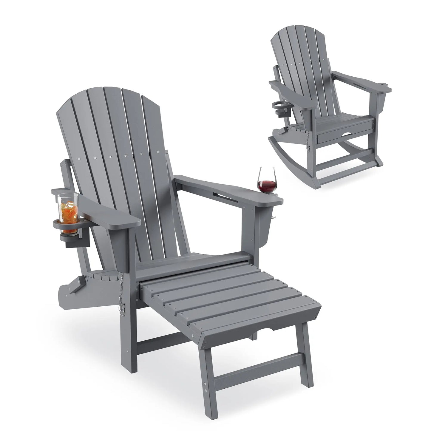 Studyset 4 In 1 Folding Adirondack Rocking Chair With Ottoman Cup Holder