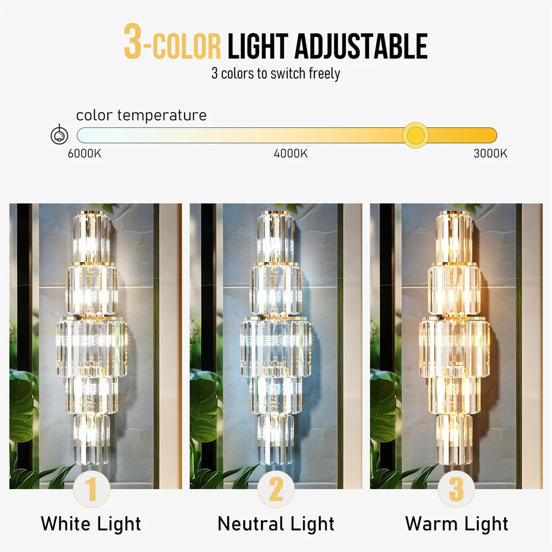 LUVODI Modern Crystal Wall Lamp 3 Layer Sconce Light E14
