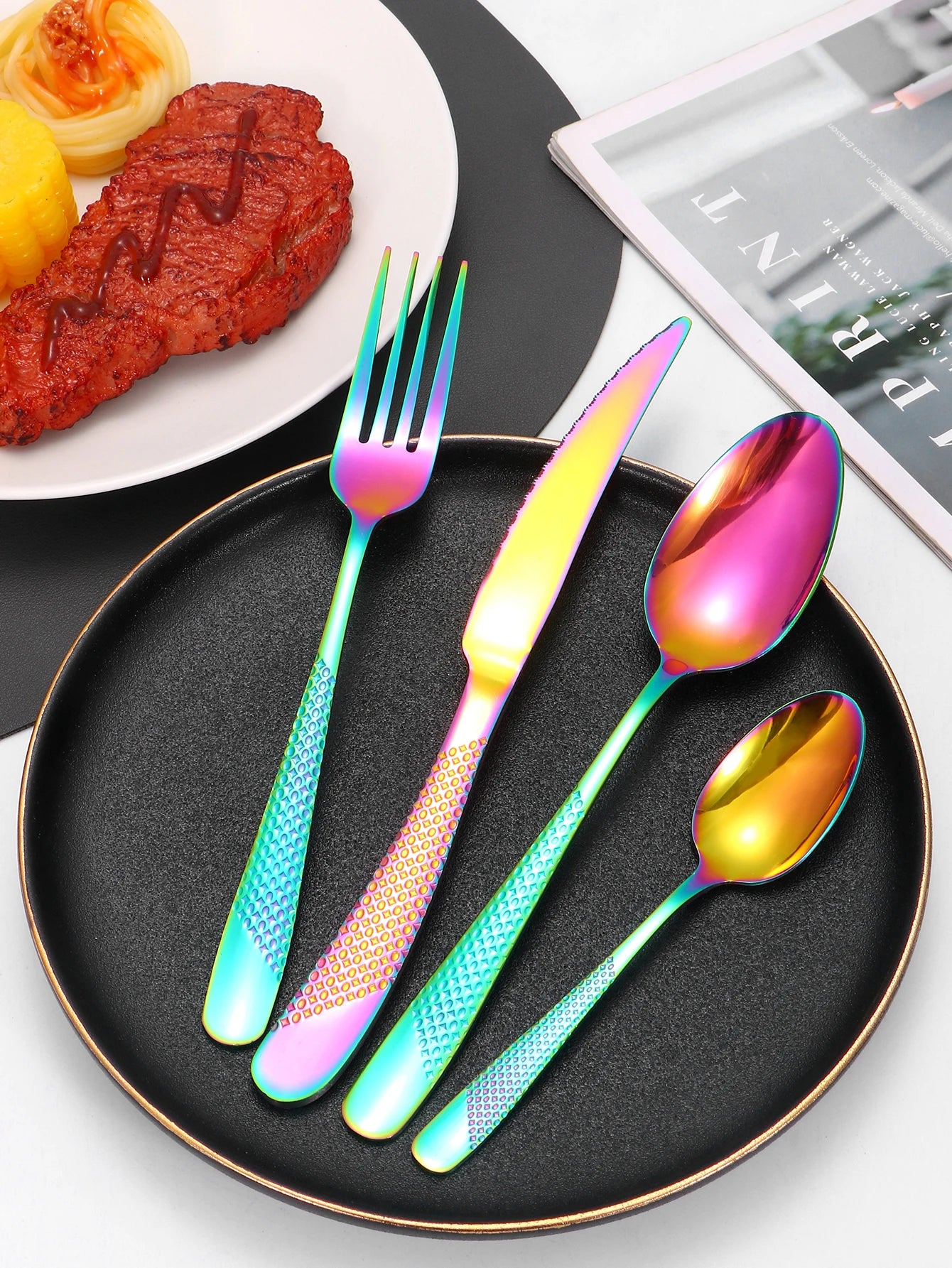 Stainless Steel 24 Piece Tableware Set With Star Diamond Pattern