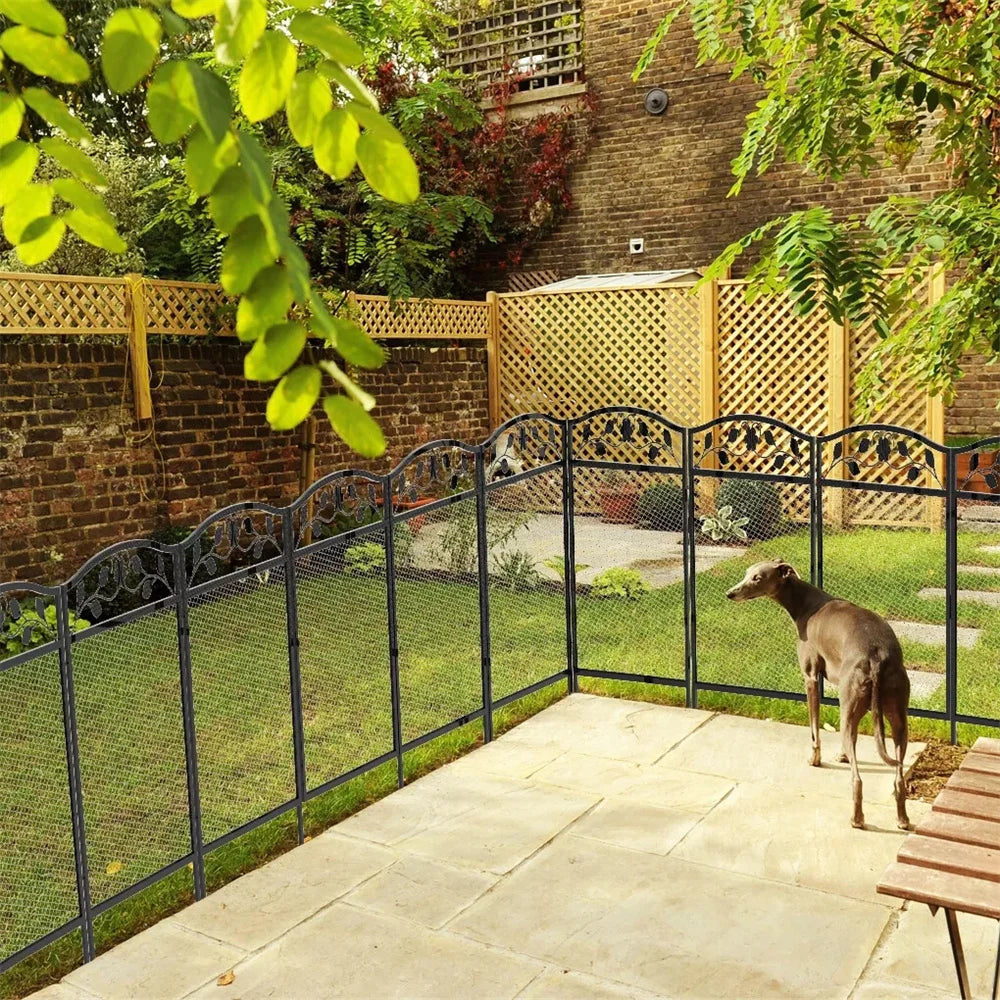 Borwart Wrought Iron Dog Fence Panels Pet Running Exercise Barrier