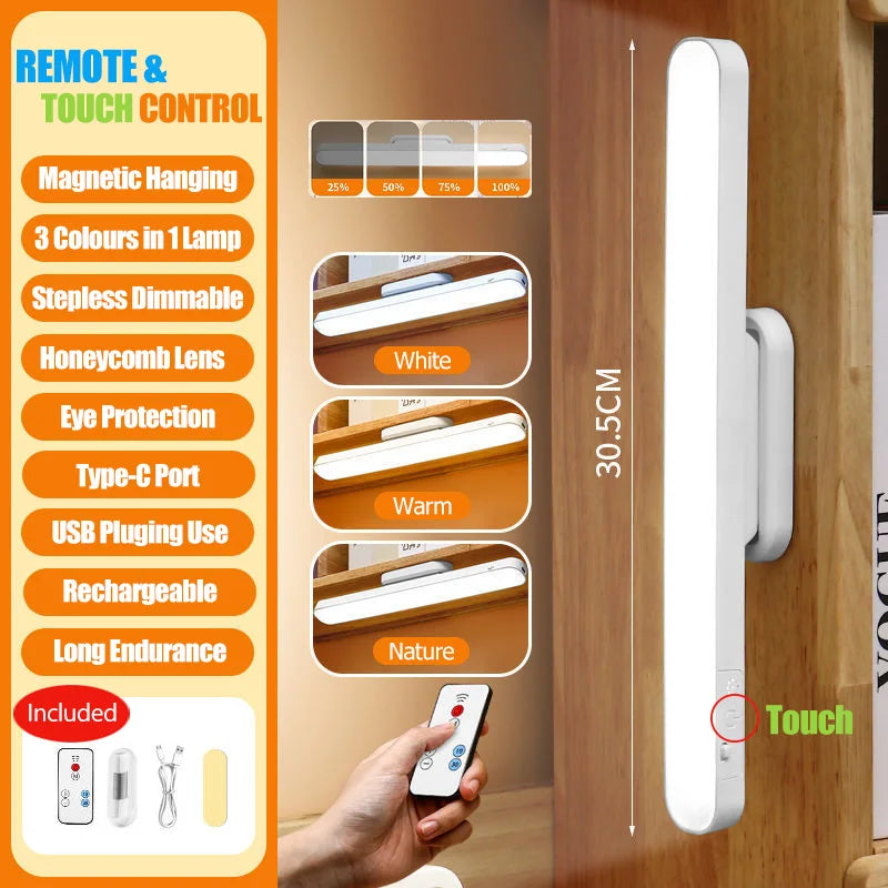 Remote LED Desk Lamp Magnetic Hanging Night Light USB Rechargeable
