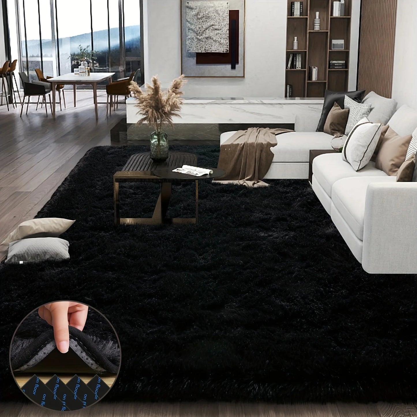 Aubusson Geometric Plush Area Rug Polyester Living Room Decor