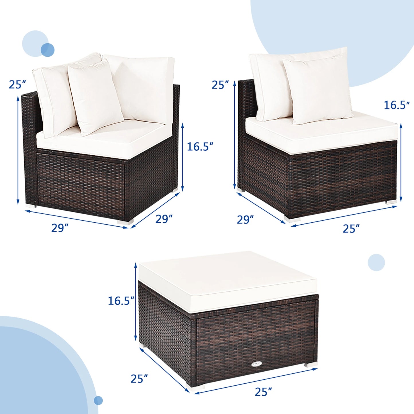 HOMASIS 4 Piece Patio Rattan Wicker Sofa Set With Cushioned Ottoman