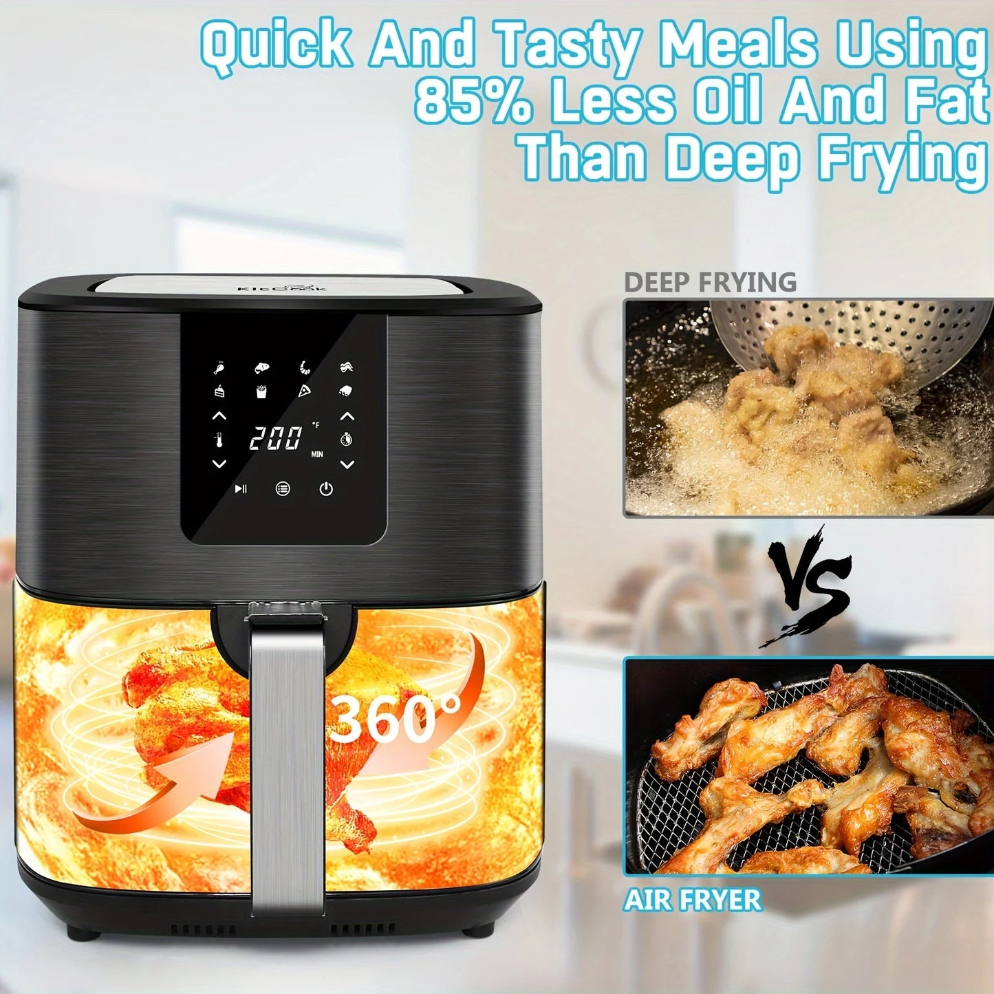 KitCook AF7502 1500W Air Fryer With Digital Touch Screen And 8 Presets