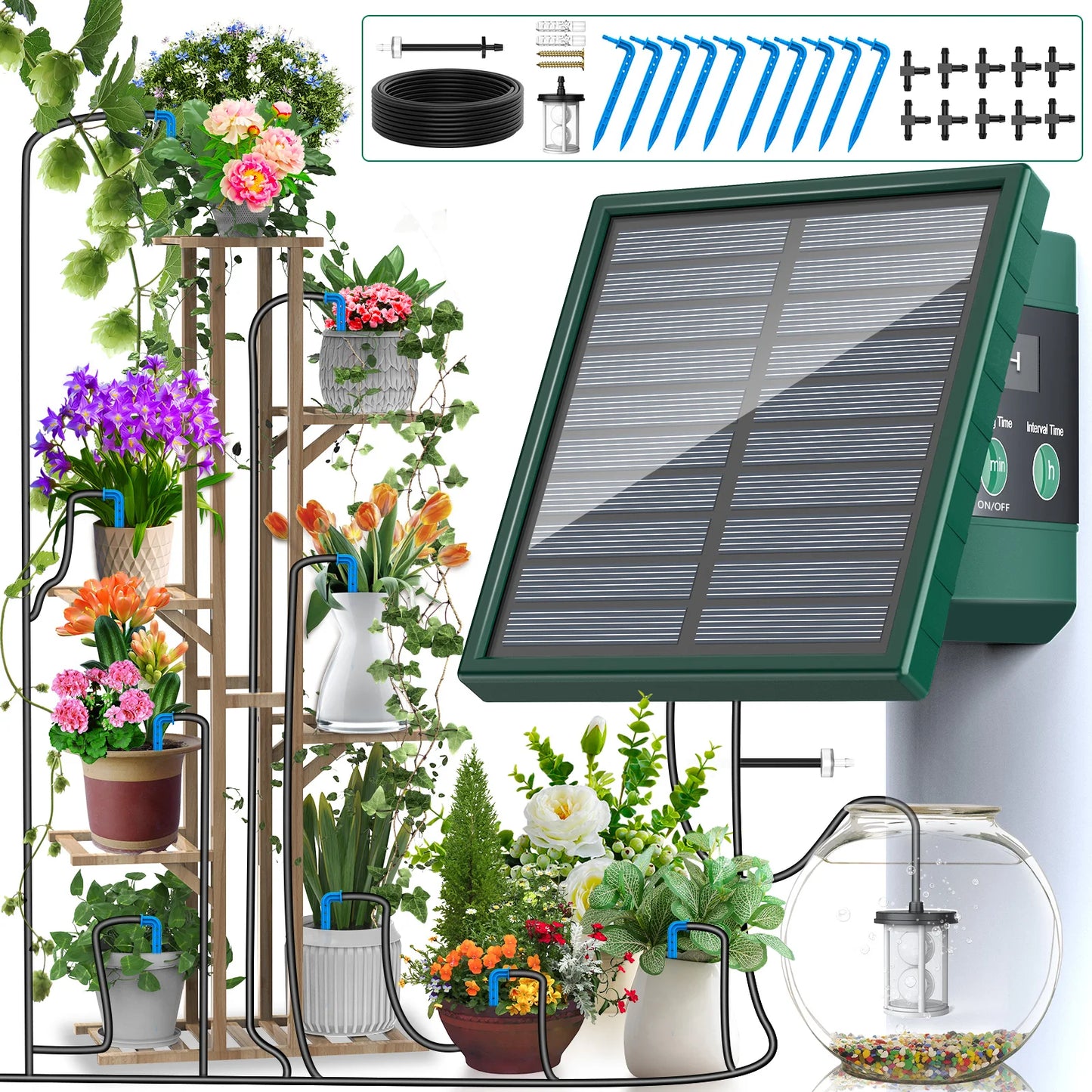 Solar Drip Irrigation System Garden Balcony Kit With 300 Programs